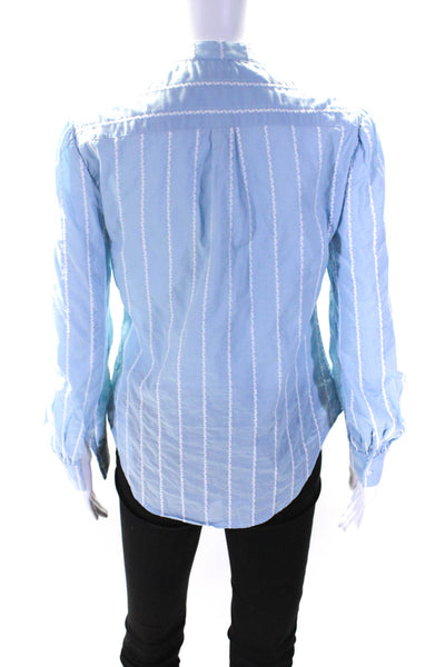 Untuckit Womens Long Sleeve Button Up Striped Collarless Shirt Blue White Size 0