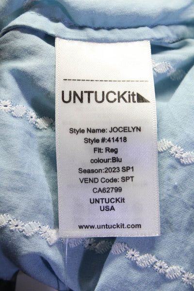 Untuckit Womens Long Sleeve Button Up Striped Collarless Shirt Blue White Size 0