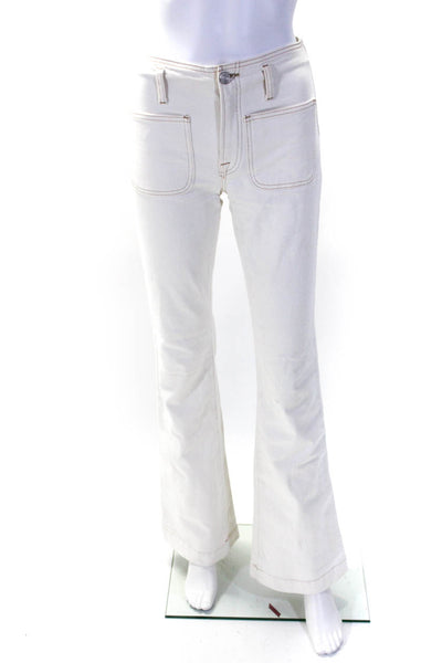 Frame Womens Zipper Fly Mid Rise Flare Leg Jeans White Denim Size 24
