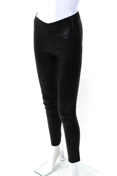J Brand Womens Elastic Waistband Leather Ankle Leggings Black Size Extra Small