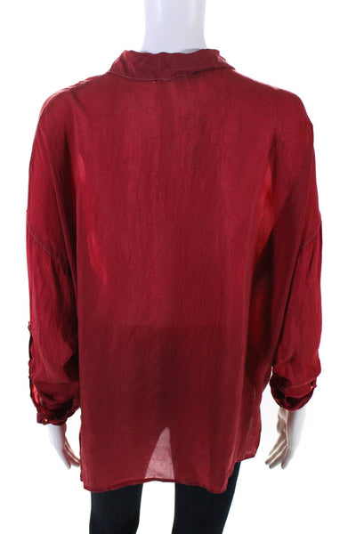Maven West Womens Button Front Long Sleeve Collared Shirt Red Size Extra Small