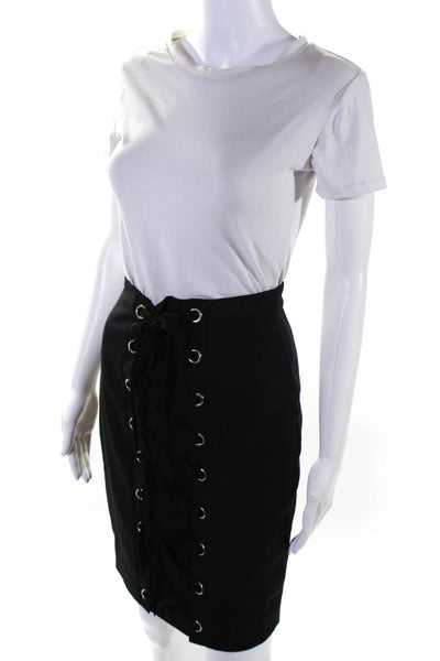 Intermix Womens Back Zip Grommet Lace Up Pencil Skirt Black Cotton Size Petite