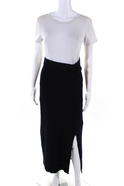 Altuzarra Womens Elastic Waist Knit Midi Slit Pencil Skirt Navy Blue Wool XS