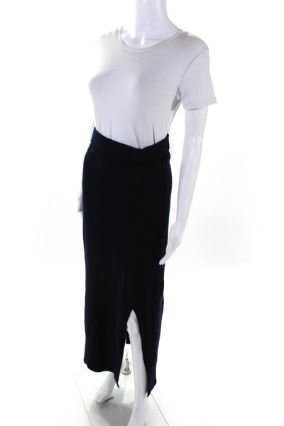 Altuzarra Womens Elastic Waist Knit Midi Slit Pencil Skirt Navy Blue Wool XS