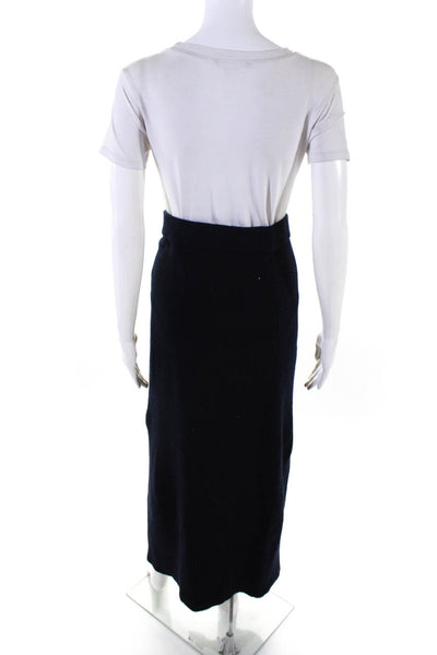 Altuzarra Womens Elastic Waist Knit Midi Slit Pencil Skirt Navy Blue Wool XS