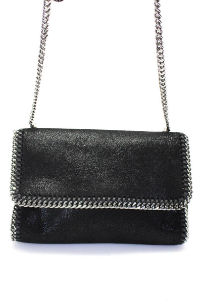 Stella McCartney Womens Falabella Vegan Suede Flap Chain Crossbody Handbag Black