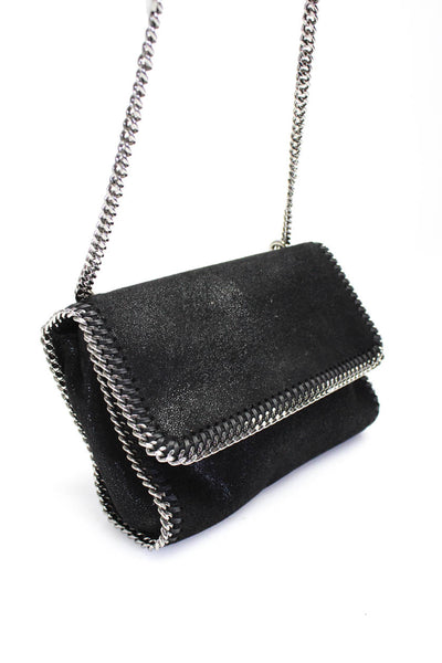 Stella McCartney Womens Falabella Vegan Suede Flap Chain Crossbody Handbag Black