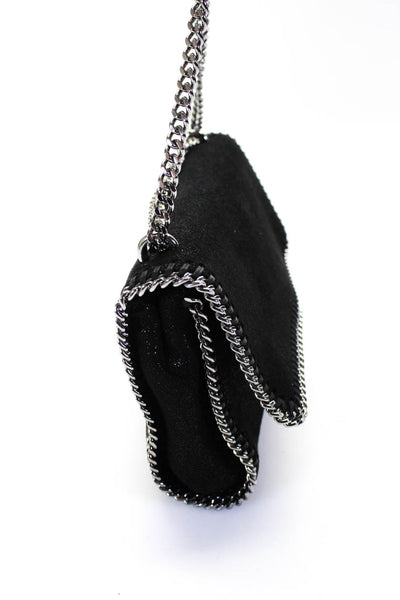 Stella McCartney Womens Falabella Vegan Suede Flap Chain Crossbody Handbag Black