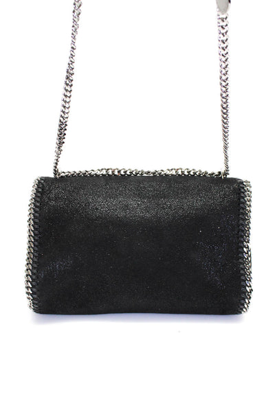 Stella McCartney Womens Falabella Vegan Suede Flap Chain Crossbody Handbag Black