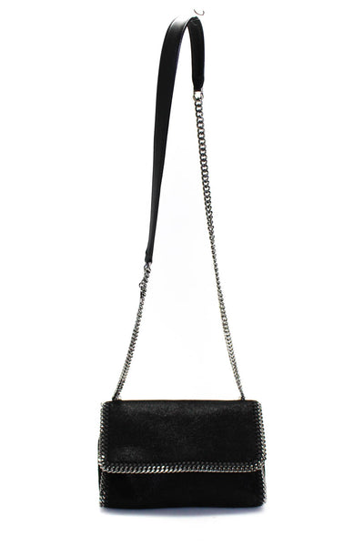 Stella McCartney Womens Falabella Vegan Suede Flap Chain Crossbody Handbag Black