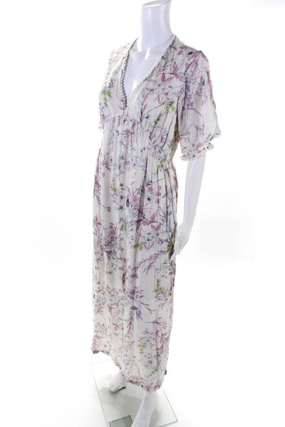 Love Stitch Womens White Floral Print V-Neck Short Sleeve Shift Dress Size M