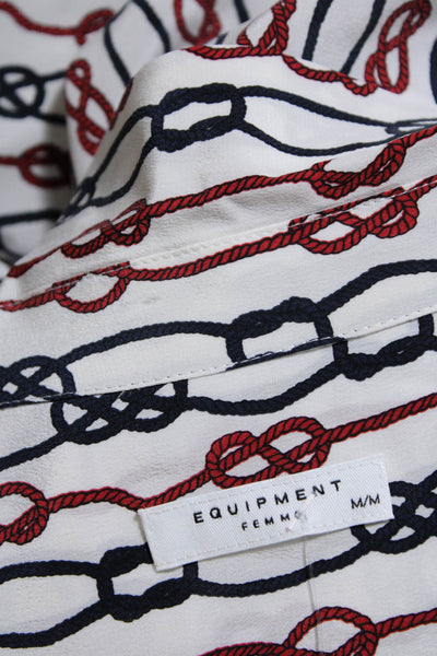 Equipment Femme Women Rope Print Cuban Collar Shirt Blouse Red Navy White Medium