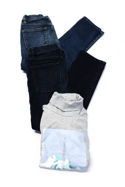 Jacadi Crewcuts Boys Long Sleeve Turtleneck Graphic Shirt Jeans Size 8 Lot of 3