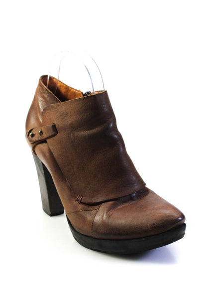 Coclico Womens Leather Zip Up Low Platform Ankle Boots Brown Size 40 10