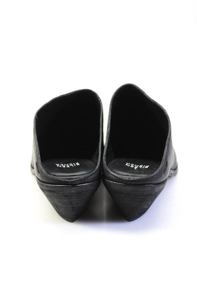 Eileen Fisher Womens Leather Slide On Mid Heel Mules Flats Black Size 9