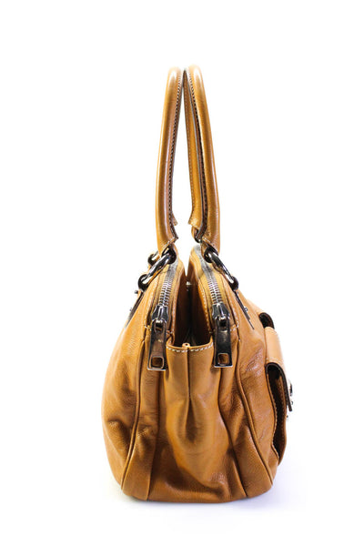 Marc Jacobs Womens Leather Double Front Pocket Satchel Brown Medium Handbag