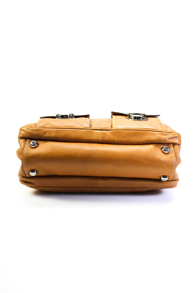Marc Jacobs Womens Leather Double Front Pocket Satchel Brown Medium Handbag