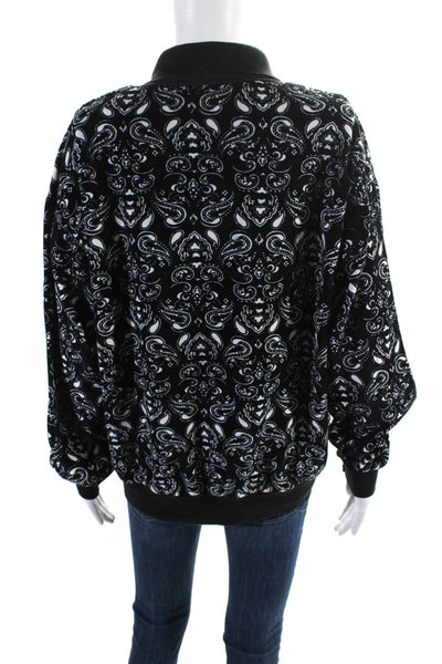 Sonia Rykiel Womens Black Paisley Cotton Long Sleeve Polo Sweater Top Size M