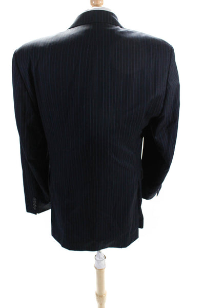 Lauren Ralph Lauren Mens Navy Blue Wool Pinstriped Long Sleeve Blazer Size 42R
