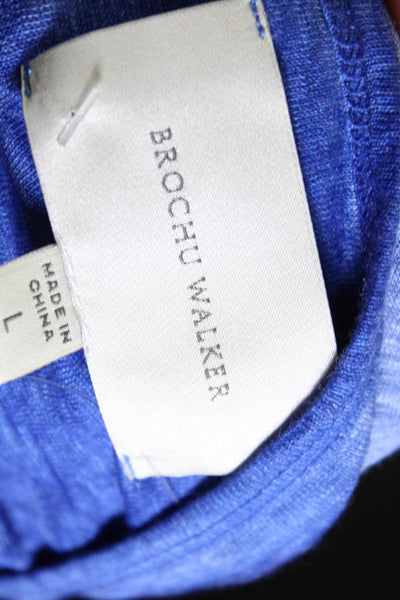 Brochu Walker Womens Blue Linen Henley Neck Front Pockets Long Sleeve Top Size L