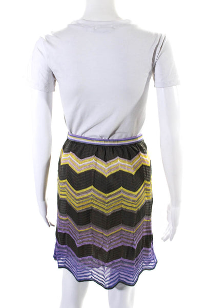 M Missoni Womens Knit Chevron Elastic Waist Mini Skirt Gray Yellow Purple IT 38