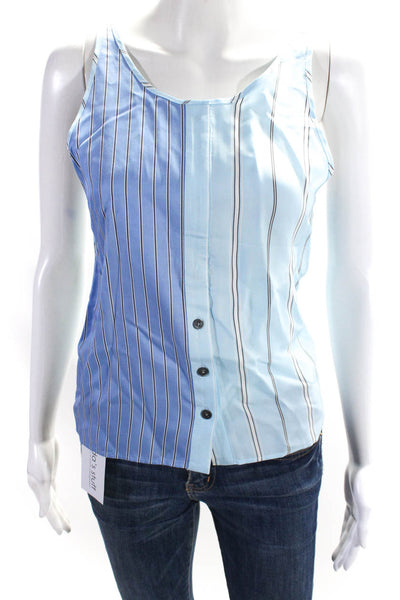 3.1 Phillip Lim Womens Striped Scoop Neck Button Up Tank Top Blouse Blue Size S