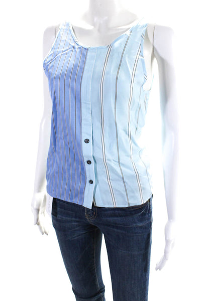 3.1 Phillip Lim Womens Striped Scoop Neck Button Up Tank Top Blouse Blue Size S