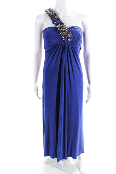 Mignon Women's One Shoulder Beaded Empire Waist Maxi Dress Blue Size 0