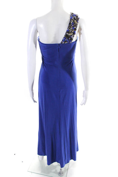 Mignon Women's One Shoulder Beaded Empire Waist Maxi Dress Blue Size 0