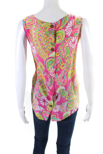 Lilly Pulitzer Womens Scoop Neck Sleeveless Button Down Multicolor Blouse Size L