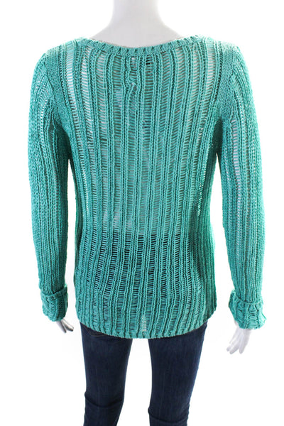 Milly Of New York Women's Round Neck Long Sleeves Open Knit Sweater Green Size M