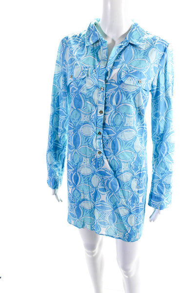 Lilly Pulitzer Women's Long Sleeves Half Button Mini Shirt Dress Floral Size M