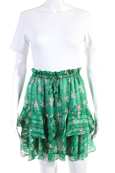 Sabina Musayev Womens Floral Print Tiered A Line Skirt Green Size Small