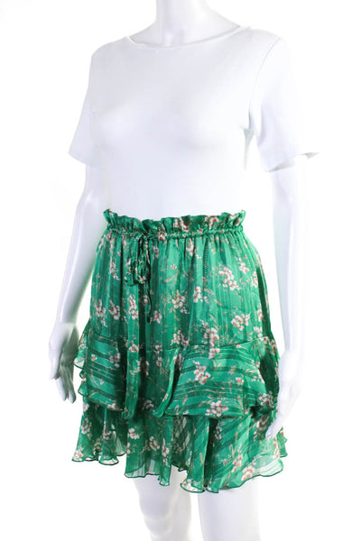 Sabina Musayev Womens Floral Print Tiered A Line Skirt Green Size Small