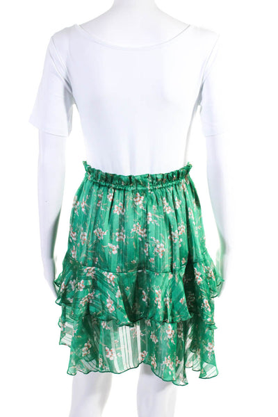 Sabina Musayev Womens Floral Print Tiered A Line Skirt Green Size Small