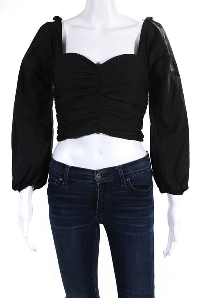 Lovers + Friends Womens Long Sleeves Cropped Blouse Black Cotton Size Small