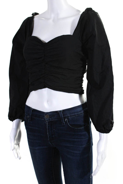 Lovers + Friends Womens Long Sleeves Cropped Blouse Black Cotton Size Small