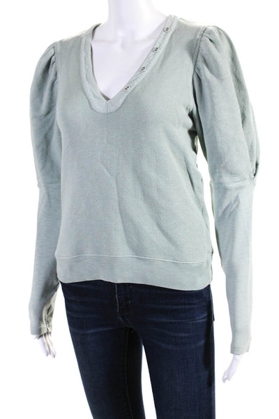 Ulla Johnson Womens Long Sleeves V Neck Sweatshirt Blue Cotton Size Small