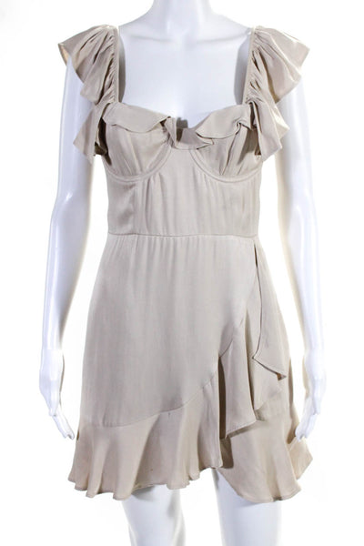 NBD Womens Ruffled Short Sleeves High Waist A Line Dress Beige Size Small