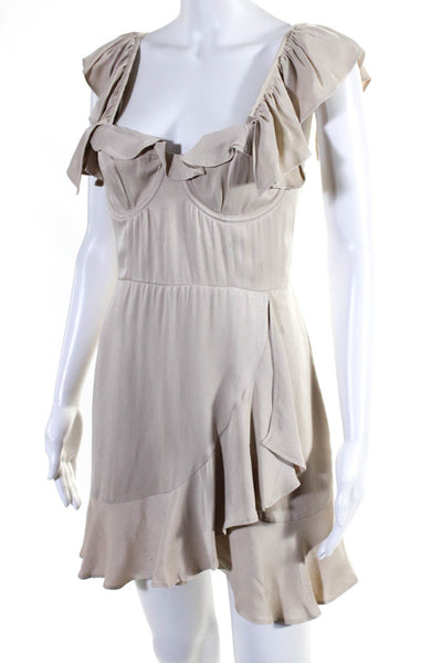 NBD Womens Ruffled Short Sleeves High Waist A Line Dress Beige Size Small