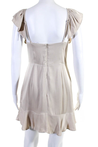 NBD Womens Ruffled Short Sleeves High Waist A Line Dress Beige Size Small