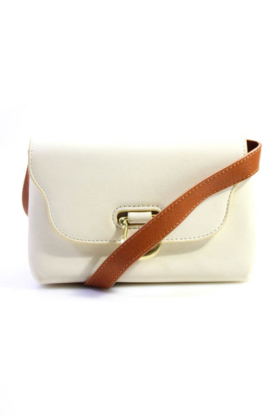 Sancia Womens Leather Gold Tone Magnet Crossbody Shoulder Handbag White Brown