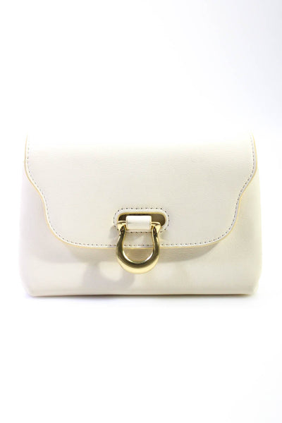 Sancia Womens Leather Gold Tone Magnet Crossbody Shoulder Handbag White Brown