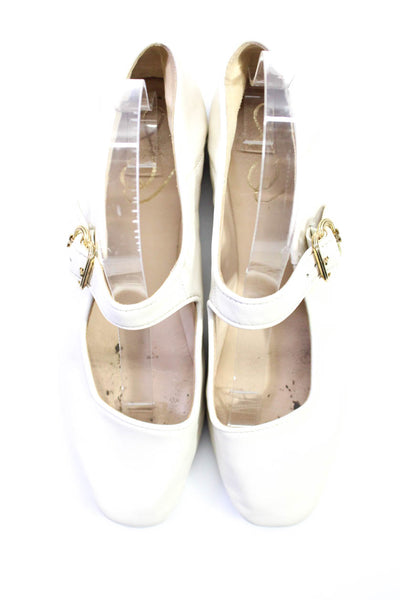 Sam Edelman Womens Leather Buckle Up Mary Janes Flats White Size 7.5