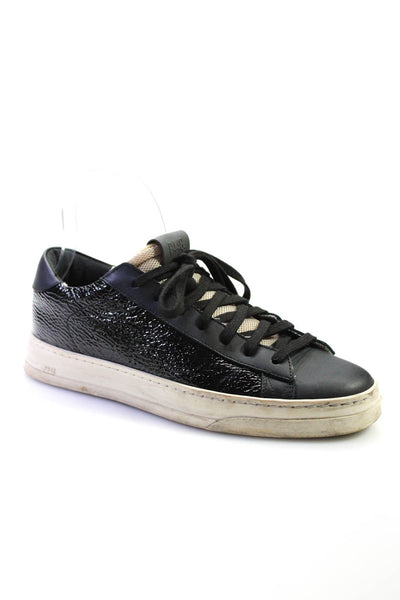 P448 Women's Round Toe Lace Up Leather  Rubber Sole Sneakers Black Size 40