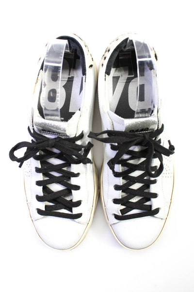 P448 Women's Round Toe Lace Up Rubber Sole Leather Sneakers White Size 10
