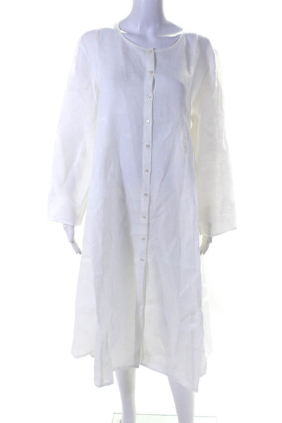 Laboratorio Womens Linen Scoop Neck Button Up A-Line Midi Dress White Size S