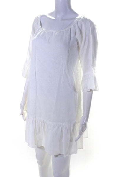 Farella Capri Womens Linen Scoop Neck A-Line Sheer Dress White Size S