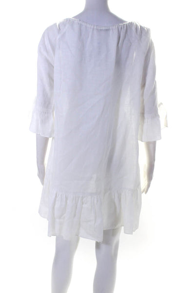 Farella Capri Womens Linen Scoop Neck A-Line Sheer Dress White Size S
