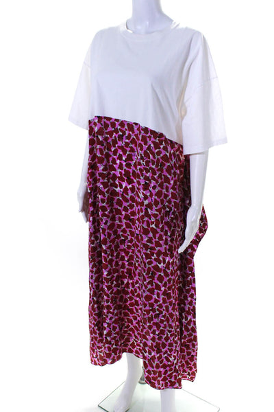Raey Womens Jersey Knit & Crepe Abstract Print A-Line Midi Dress Pink Size M